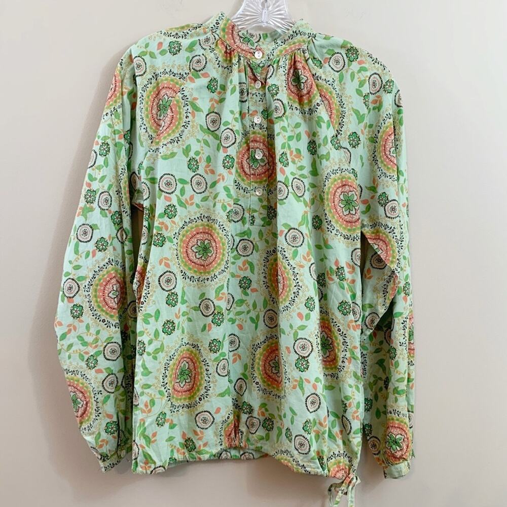 GAP Light Green Paisley Floral Long Sleeve Blouse